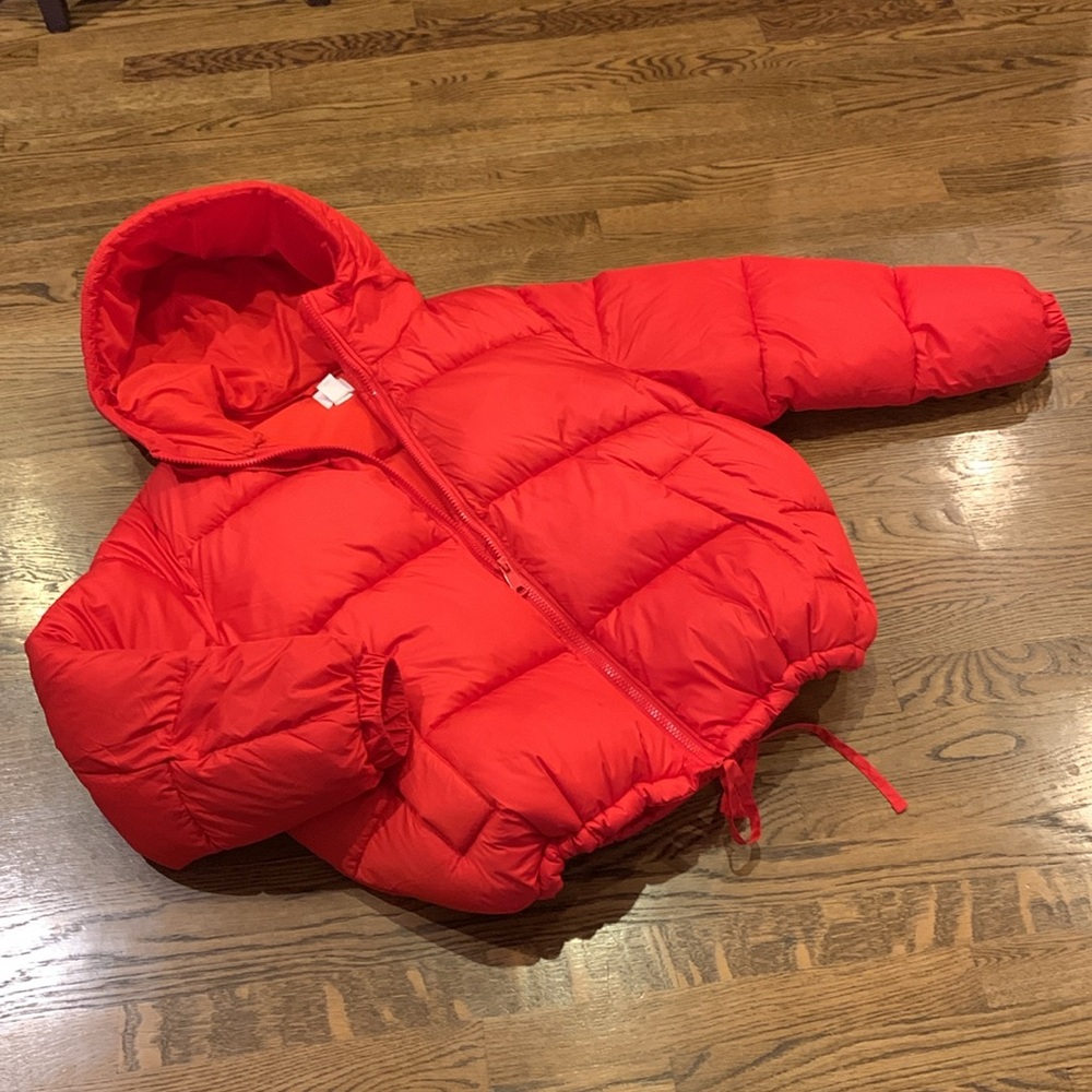 H&M super cute red hooded puffer jacket with cinched waist , Xl